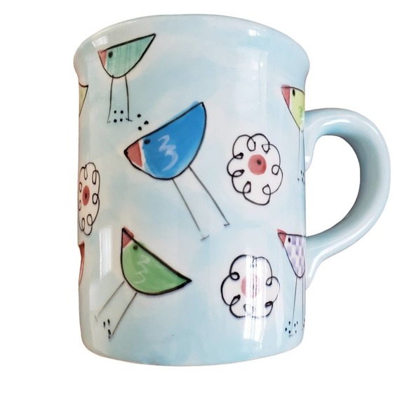 Wendoverlane by Sally Noll Bird  Coffee Mug Blue Whimsical Birds Hand Painted‎ - Picture 1 of 8